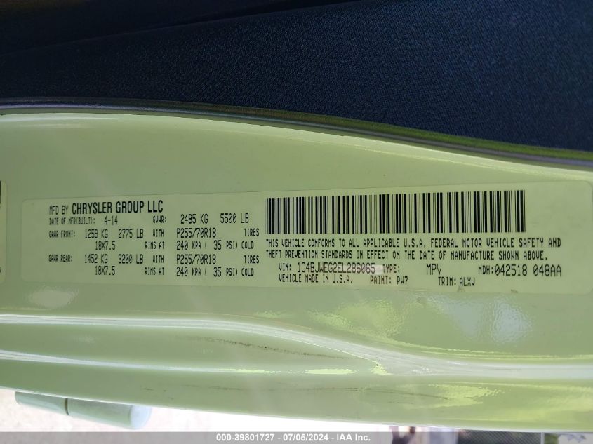 2014 Jeep Wrangler Unlimited Sahara VIN: 1C4BJWEG2EL286065 Lot: 39801727