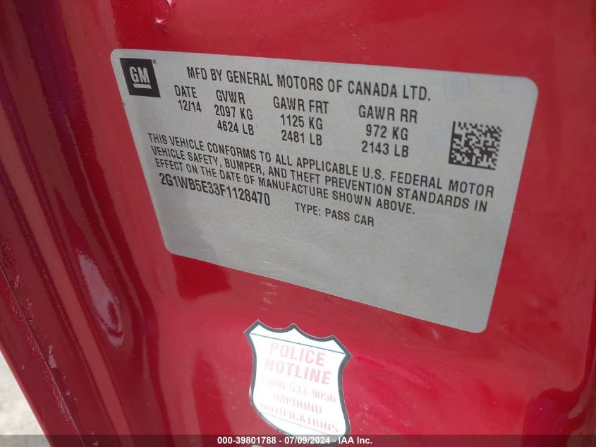 2015 Chevrolet Impala Limited Lt VIN: 2G1WB5E33F1128470 Lot: 39801788