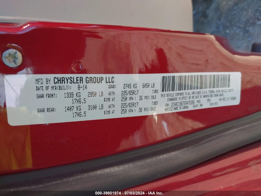 2014 Chrysler Town & Country Touring VIN: 2C4RC1BG7ER475396 Lot: 39801974