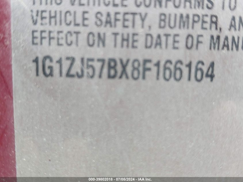 2008 Chevrolet Malibu Lt VIN: 1G1ZJ57BX8F166164 Lot: 39802018