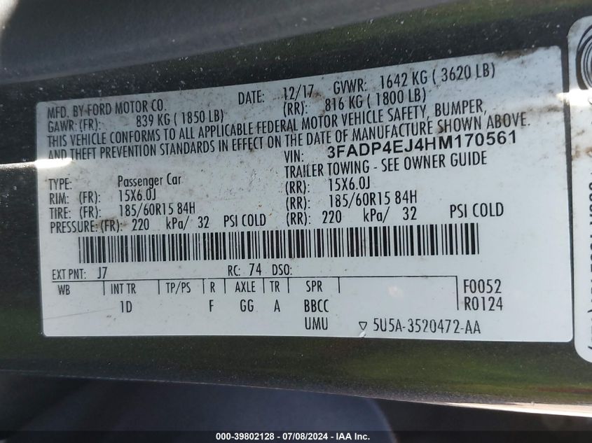 2017 FORD FIESTA SE - 3FADP4EJ4HM170561