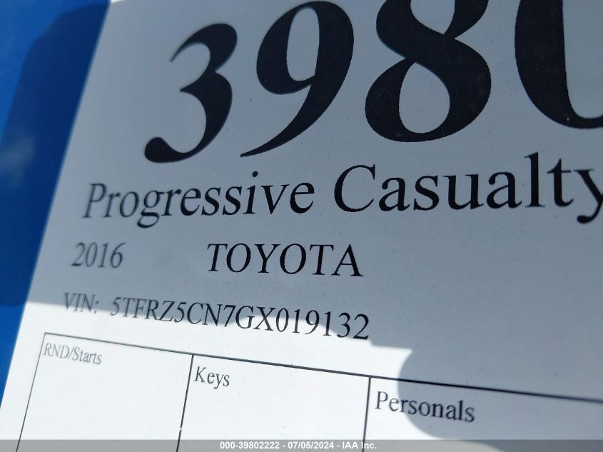 2016 Toyota Tacoma Sr5 V6 VIN: 5TFRZ5CN7GX019132 Lot: 39802222