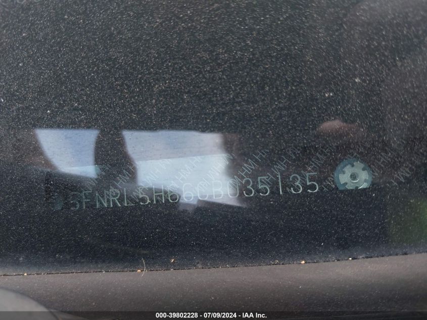 2012 Honda Odyssey Ex-L VIN: 5FNRL5H66CB035135 Lot: 39802228