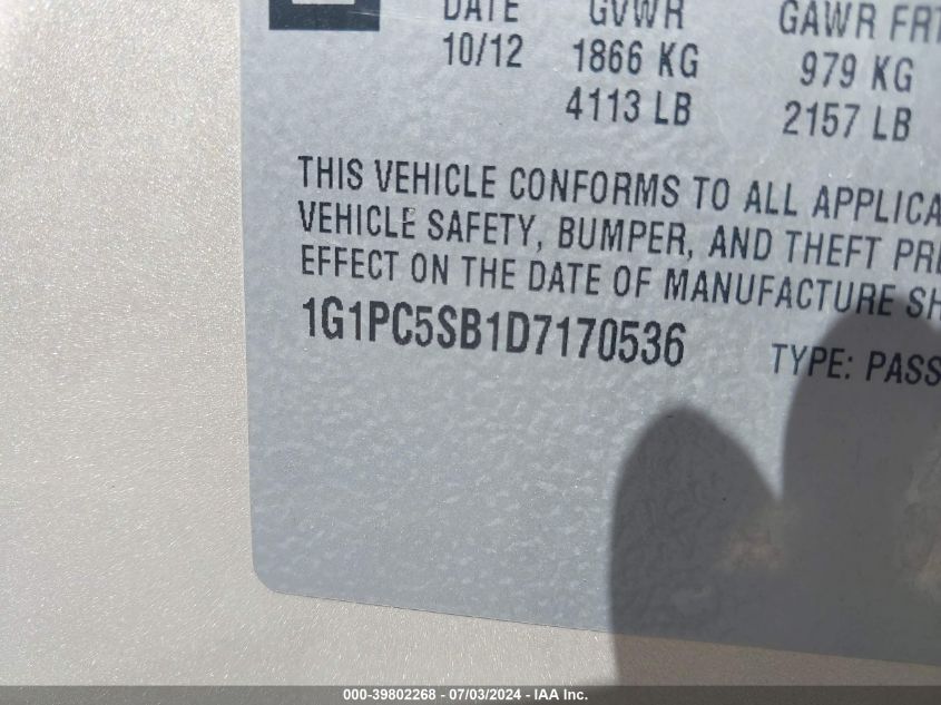 2013 Chevrolet Cruze 1Lt Auto VIN: 1G1PC5SB1D7170536 Lot: 39802268