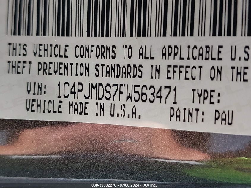 2015 Jeep Cherokee Limited VIN: 1C4PJMDS7FW563471 Lot: 39802276