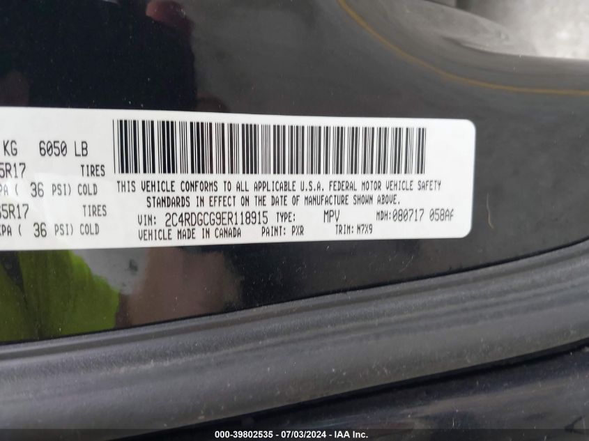 2014 Dodge Grand Caravan Sxt VIN: 2C4RDGCG9ER118915 Lot: 39802535