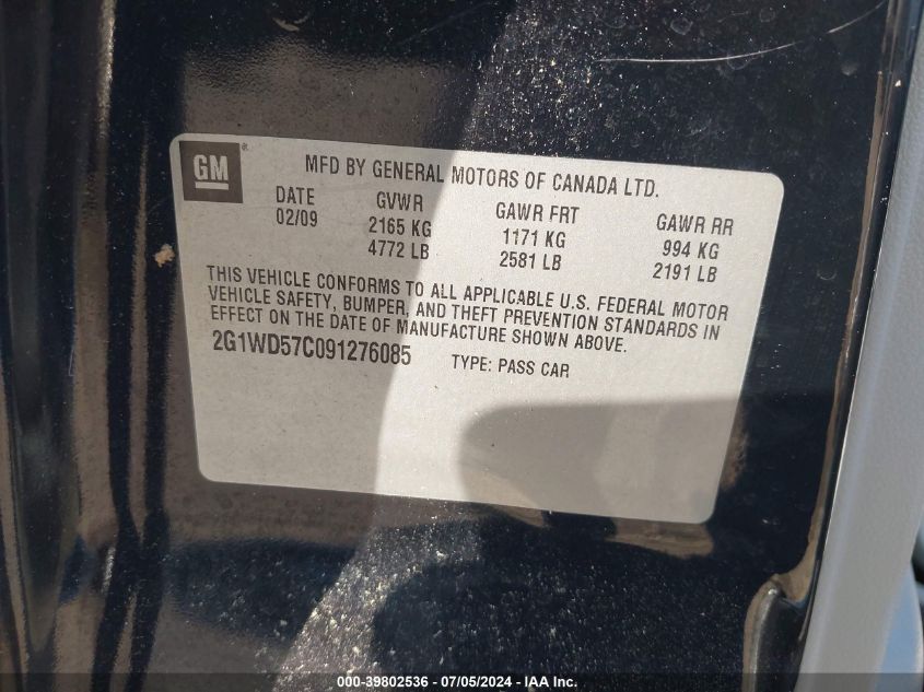 2009 Chevrolet Impala Ss VIN: 2G1WD57C091276085 Lot: 39802536