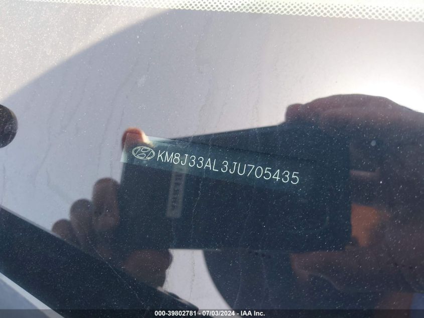 2018 Hyundai Tucson Sport VIN: KM8J33AL3JU705435 Lot: 39802781