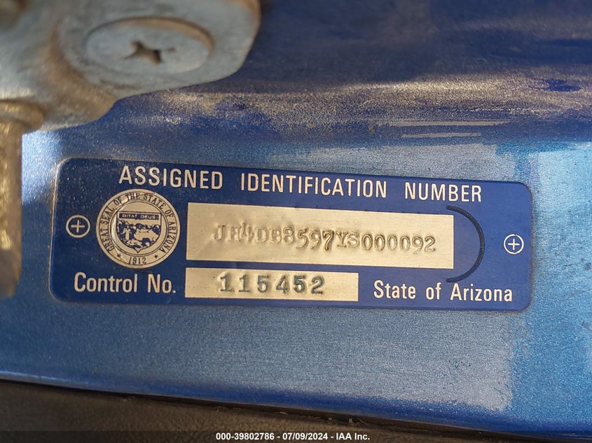 2000 Acura Integra Gs-R VIN: JH4DB8597YS000092 Lot: 39802786