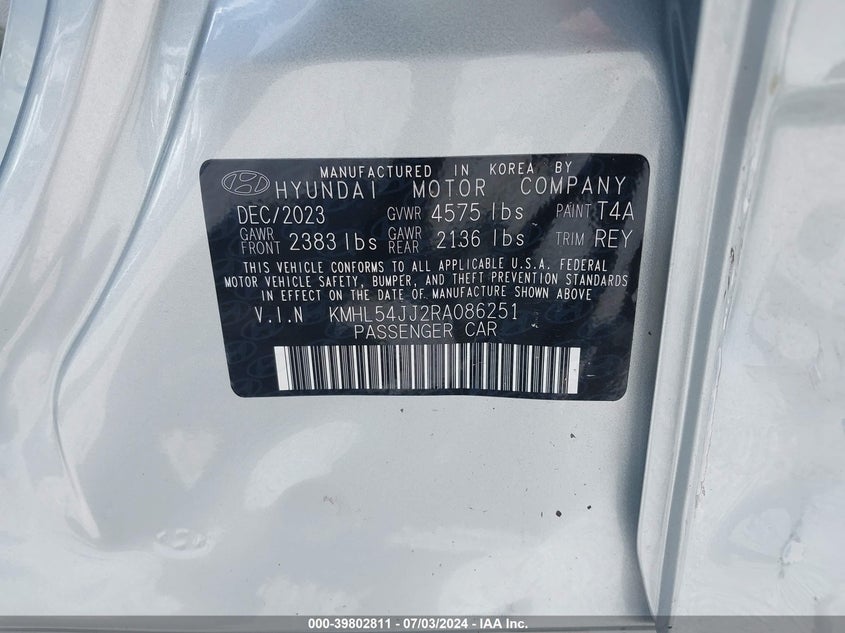 2024 HYUNDAI SONATA HYBRID LIMITED - KMHL54JJ2RA086251