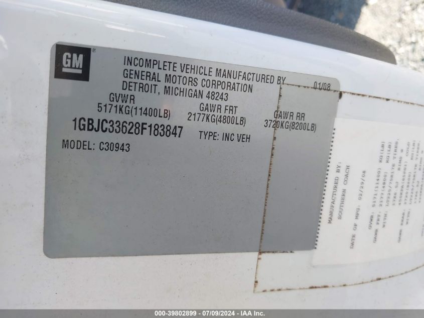 2008 Chevrolet Silverado 3500Hd Work Truck VIN: 1GBJC33628F183847 Lot: 39802899