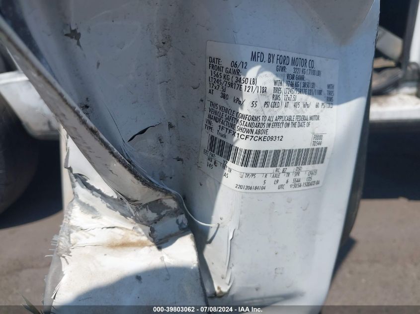 2012 Ford F-150 Xl VIN: 1FTFX1CF7CKE09312 Lot: 39803062