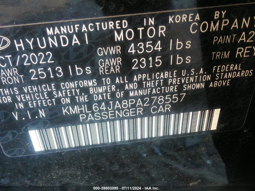 2023 Hyundai Sonata Sel VIN: KMHL64JA8PA278557 Lot: 39803095