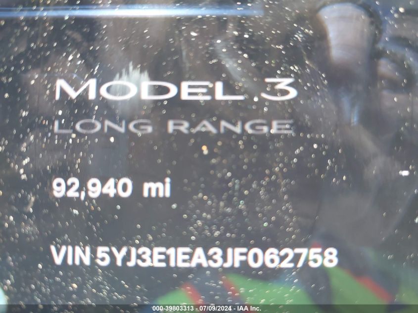 2018 TESLA MODEL 3 LONG RANGE/MID RANGE - 5YJ3E1EA3JF062758