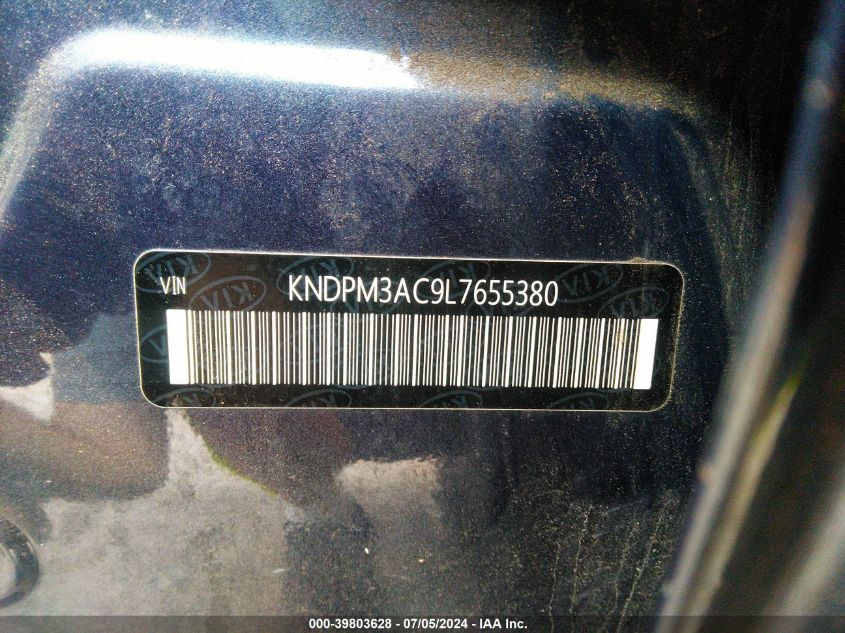 2020 Kia Sportage Lx VIN: KNDPM3AC9L7655380 Lot: 39803628