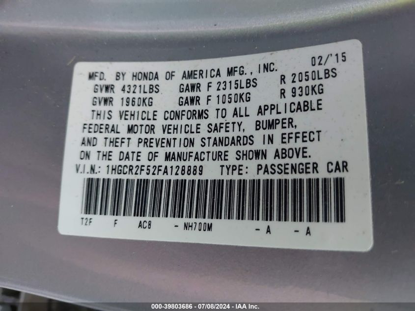 1HGCR2F52FA128889 2015 Honda Accord Sport