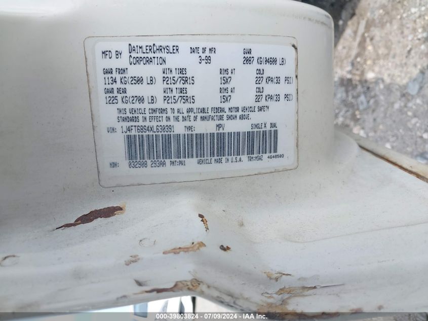 1999 Jeep Cherokee Sport/Classic VIN: 1J4FT68S4XL630391 Lot: 39803824