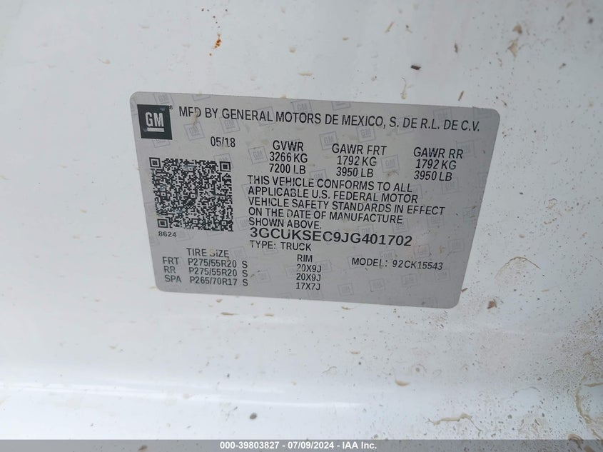 2018 CHEVROLET SILVERADO 1500 2LZ - 3GCUKSEC9JG401702