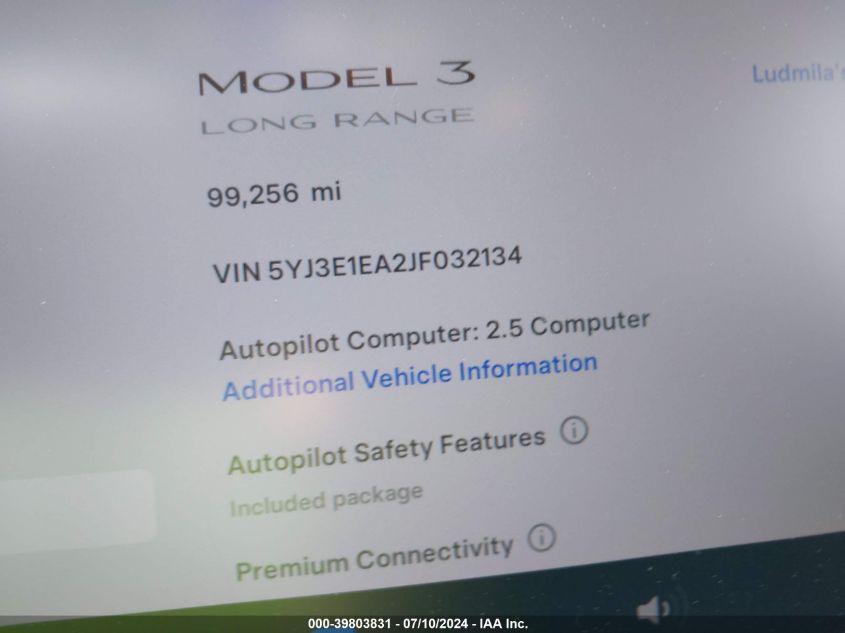 5YJ3E1EA2JF032134 2018 Tesla Model 3 Long Range/Mid Range