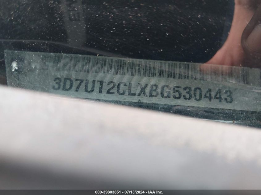 2011 Dodge Ram 2500 VIN: 3D7UT2CLXBG530443 Lot: 39803851