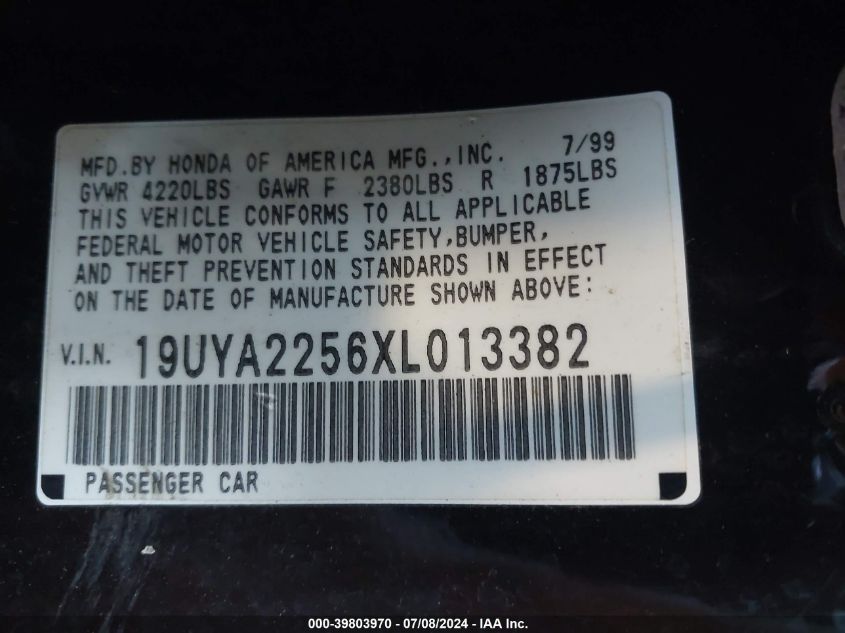 1999 Acura Cl 3.0 VIN: 19UYA2256XL013382 Lot: 39803970