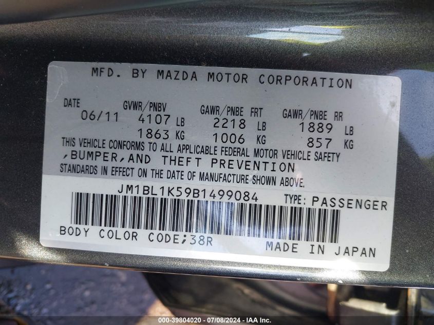 2011 Mazda Mazda3 S Sport VIN: JM1BL1K59B1499084 Lot: 39804020