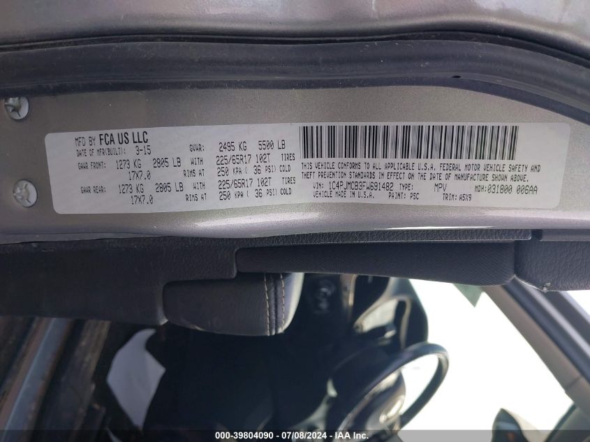 2015 Jeep Cherokee Latitude VIN: 1C4PJMCB3FW691482 Lot: 39804090