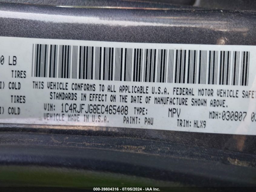 2014 Jeep Grand Cherokee Summit VIN: 1C4RJFJG8EC465408 Lot: 39804316