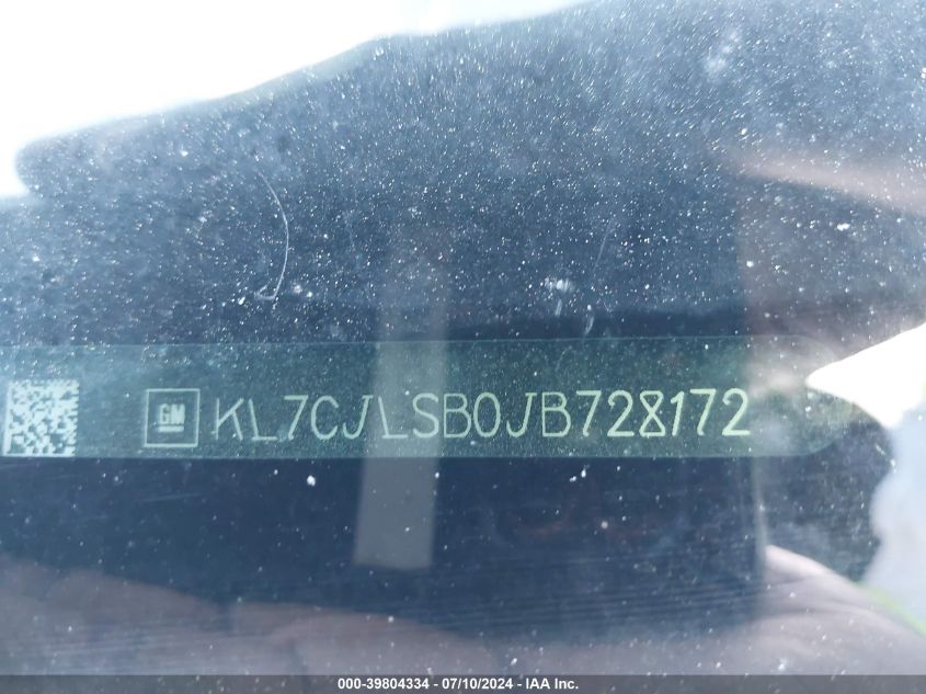 2018 Chevrolet Trax Lt VIN: KL7CJLSB0JB728172 Lot: 39804334