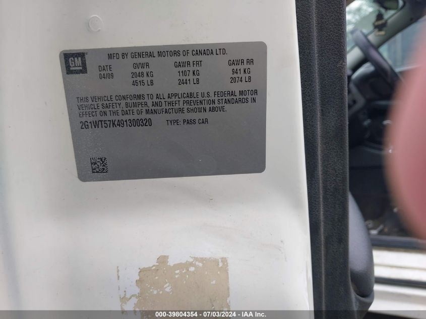 2009 Chevrolet Impala Lt VIN: 2G1WT57K491300320 Lot: 39804354