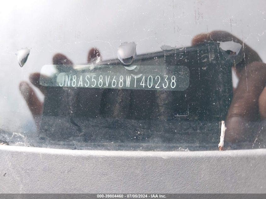 2008 Nissan Rogue Sl VIN: JN8AS58V68W140238 Lot: 39804460