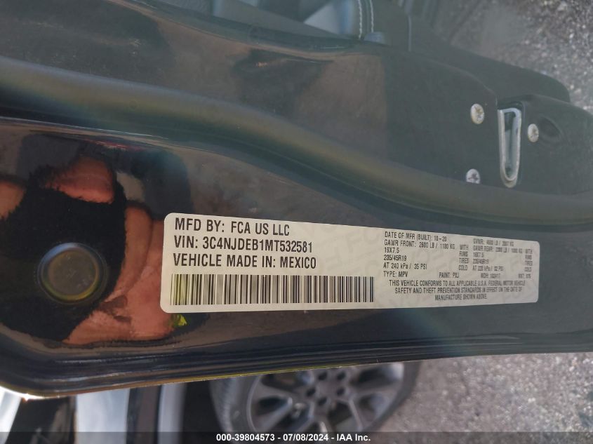 2021 Jeep Compass 80Th Edition VIN: 3C4NJDEB1MT532581 Lot: 39804573