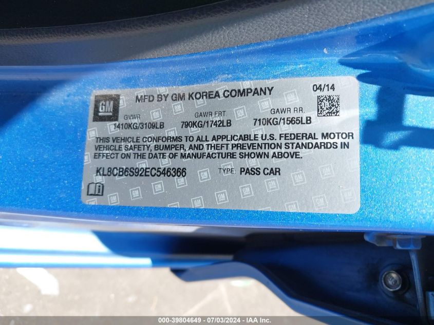 KL8CB6S92EC546366 2014 Chevrolet Spark Ls Auto