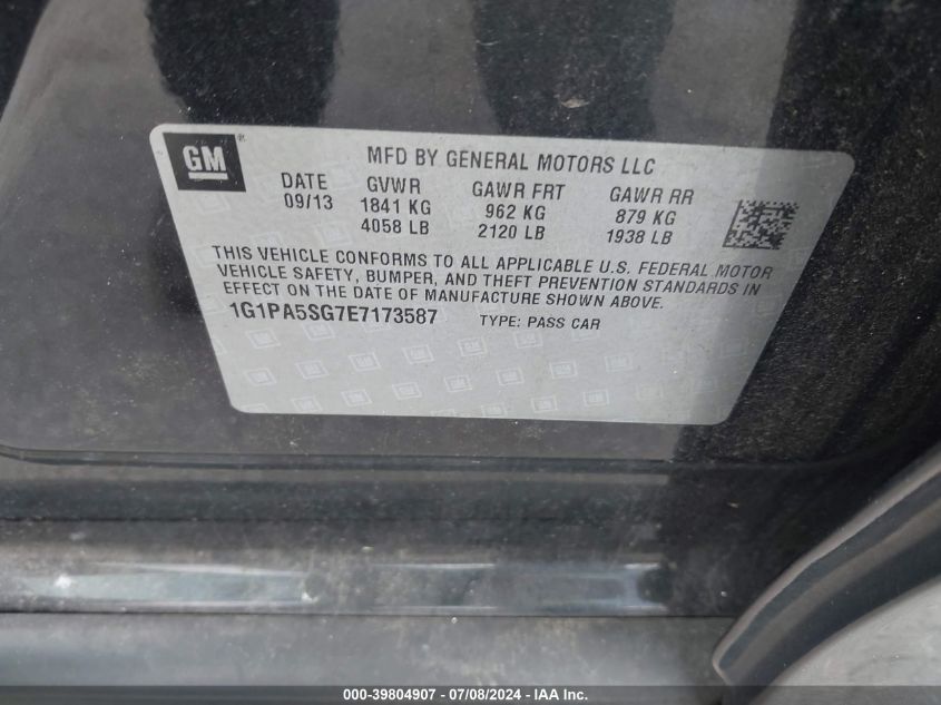 2014 Chevrolet Cruze Ls Auto VIN: 1G1PA5SG7E7173587 Lot: 39804907