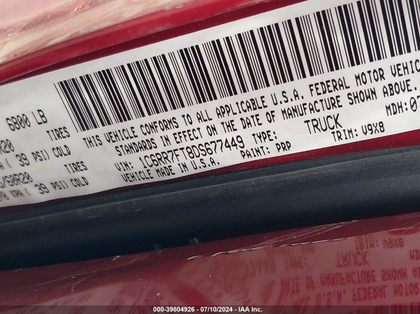 2013 Ram 1500 Express VIN: 1C6RR7FT8DS677449 Lot: 39804926