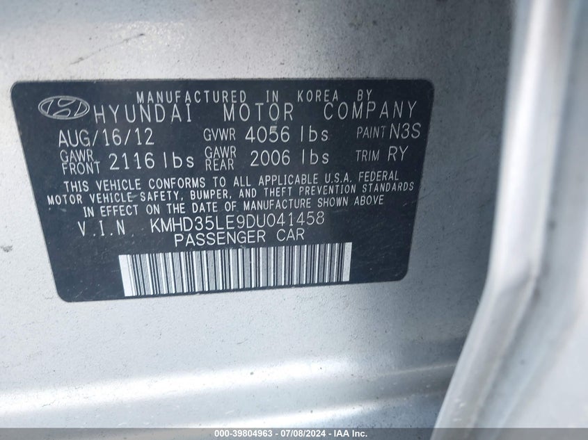 2013 Hyundai Elantra Gt VIN: KMHD35LE9DU041458 Lot: 39804963