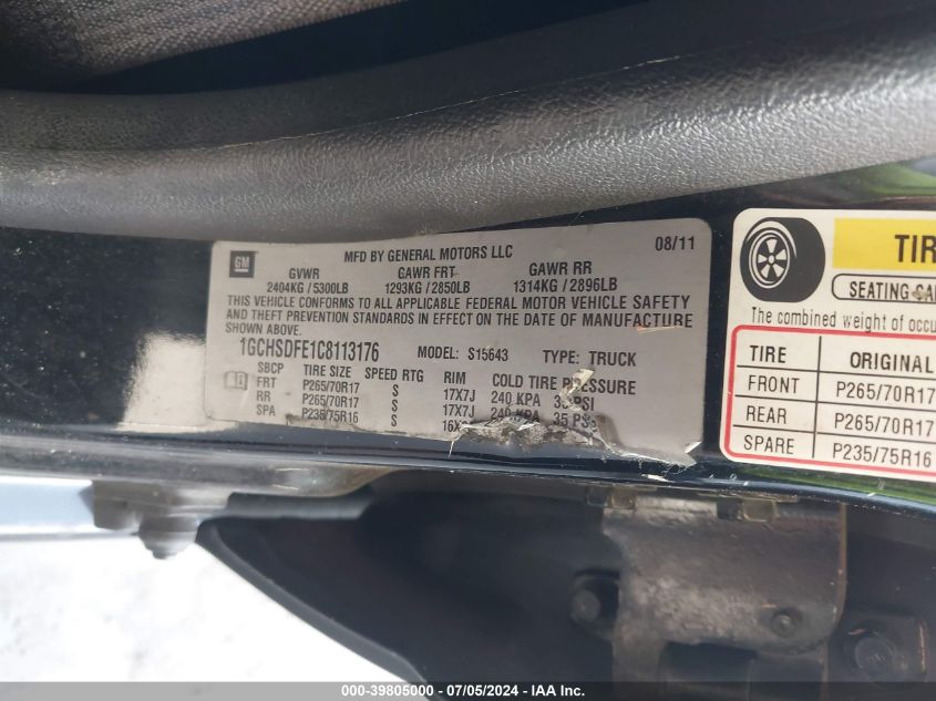 2012 Chevrolet Colorado 2Lt VIN: 1GCHSDFE1C8113176 Lot: 39805000