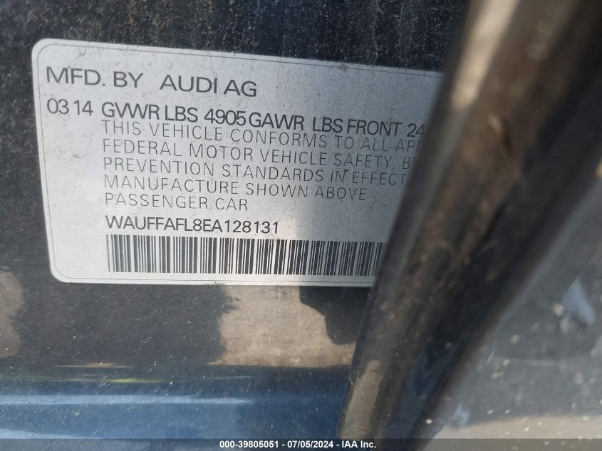 2014 Audi A4 2.0T Premium VIN: WAUFFAFL8EA128131 Lot: 39805051