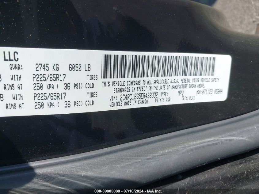 2014 Chrysler Town & Country Touring VIN: 2C4RC1BG5ER438332 Lot: 39805080