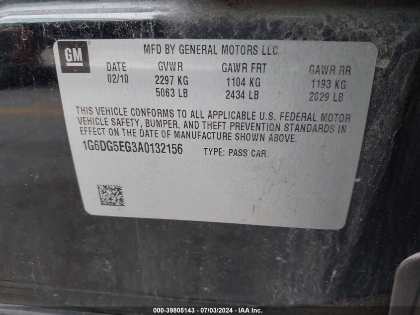 2010 Cadillac Cts Luxury VIN: 1G6DG5EG3A0132156 Lot: 39805143