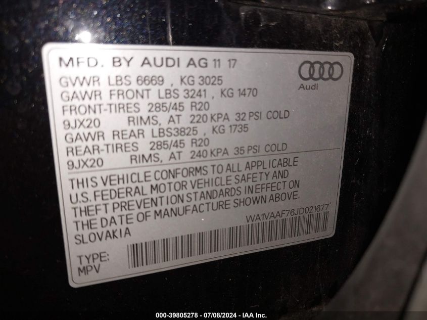 2018 AUDI Q7 PRESTIGE - WA1VAAF76JD021677