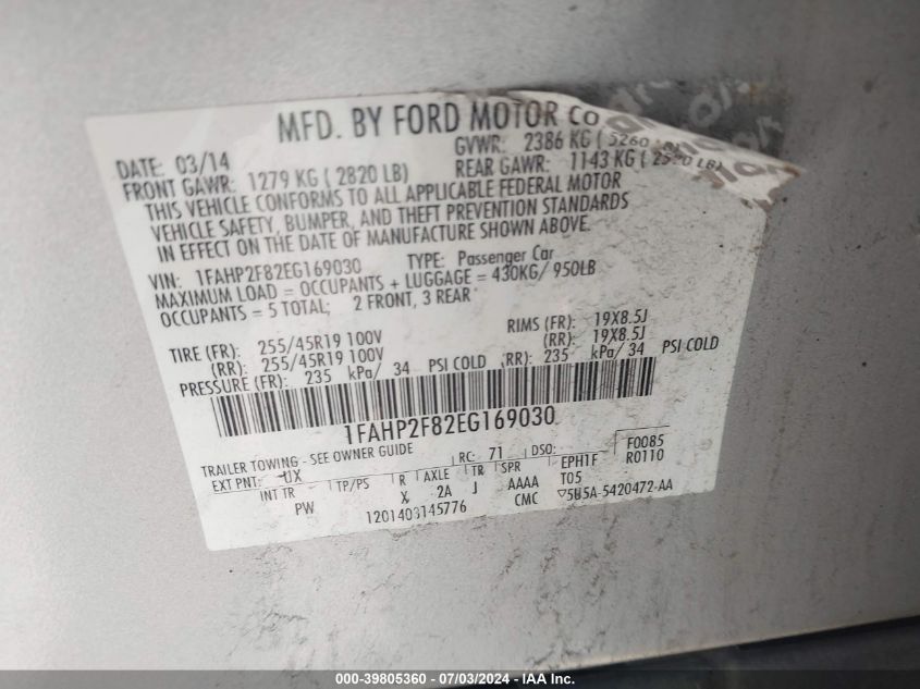 1FAHP2F82EG169030 | 2014 FORD TAURUS