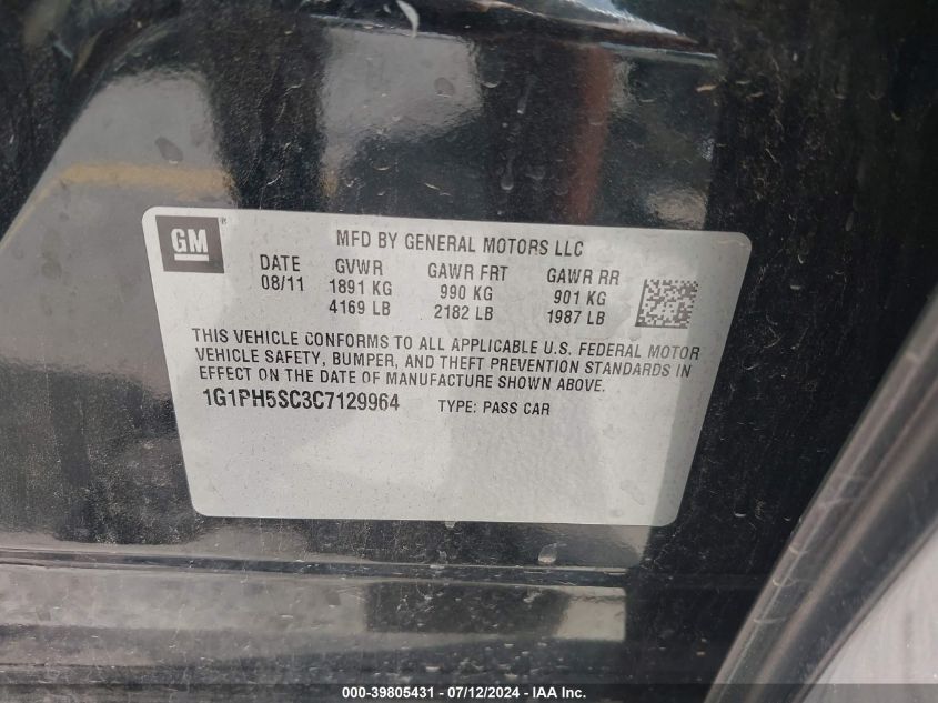 2012 Chevrolet Cruze Ltz VIN: 1G1PH5SC3C7129964 Lot: 39805431