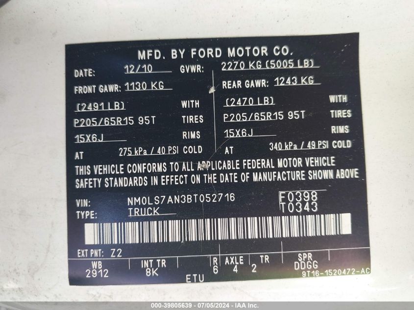 NM0LS7AN3BT052716 2011 Ford Transit Connect Xl