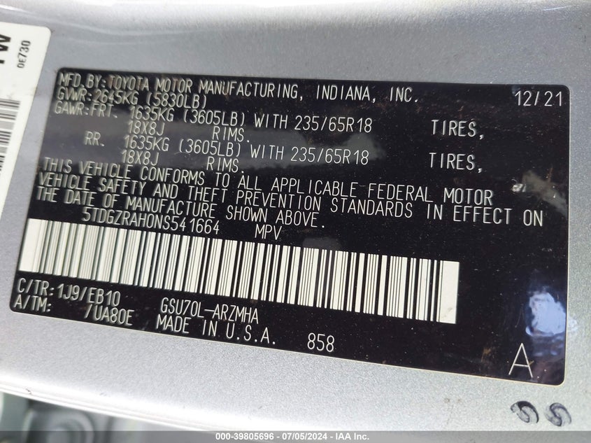 2022 TOYOTA HIGHLANDER XLE - 5TDGZRAH0NS541664