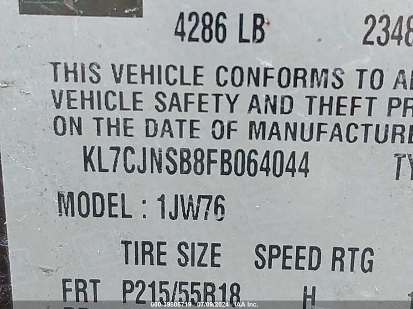 2015 Chevrolet Trax Ltz VIN: KL7CJNSB8FB064044 Lot: 39805719