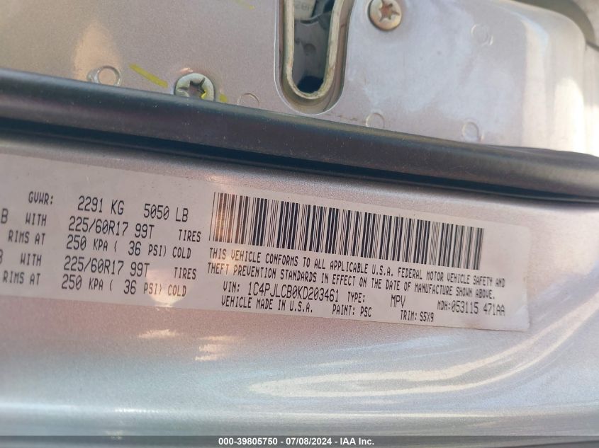 2019 Jeep Cherokee Latitude VIN: 1C4PJLCB0KD203461 Lot: 39805750