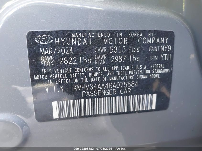 KMHM34AA4RA075584 2024 Hyundai Ioniq 6 Sel