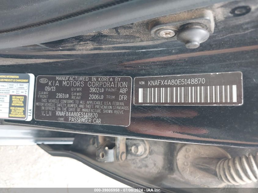 2014 Kia Forte Ex VIN: KNAFX4A80E5148870 Lot: 39805958