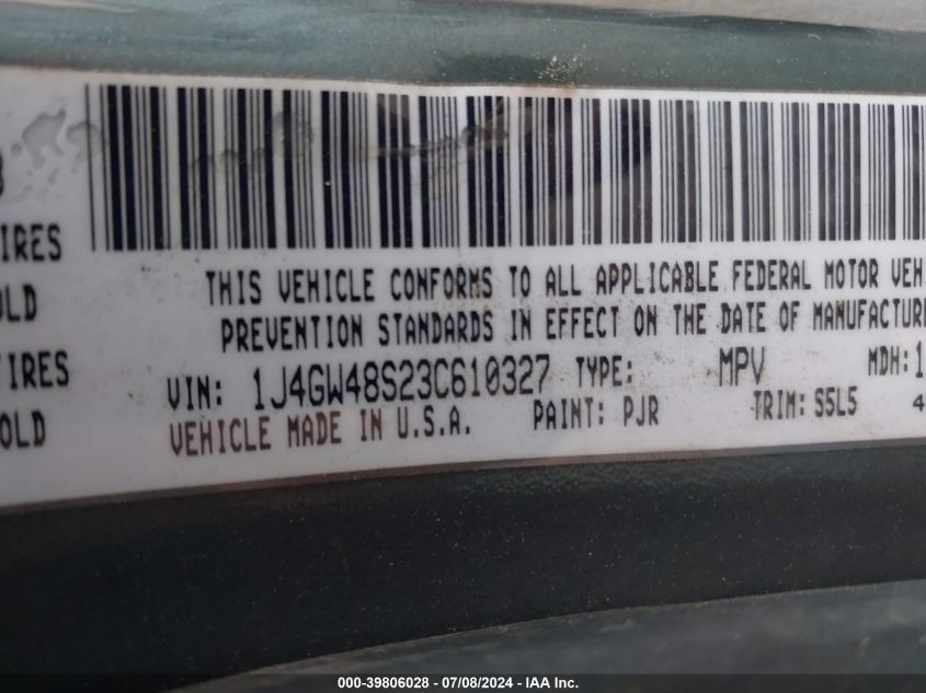 2003 Jeep Grand Cherokee Laredo VIN: 1J4GW48S23C610327 Lot: 39806028